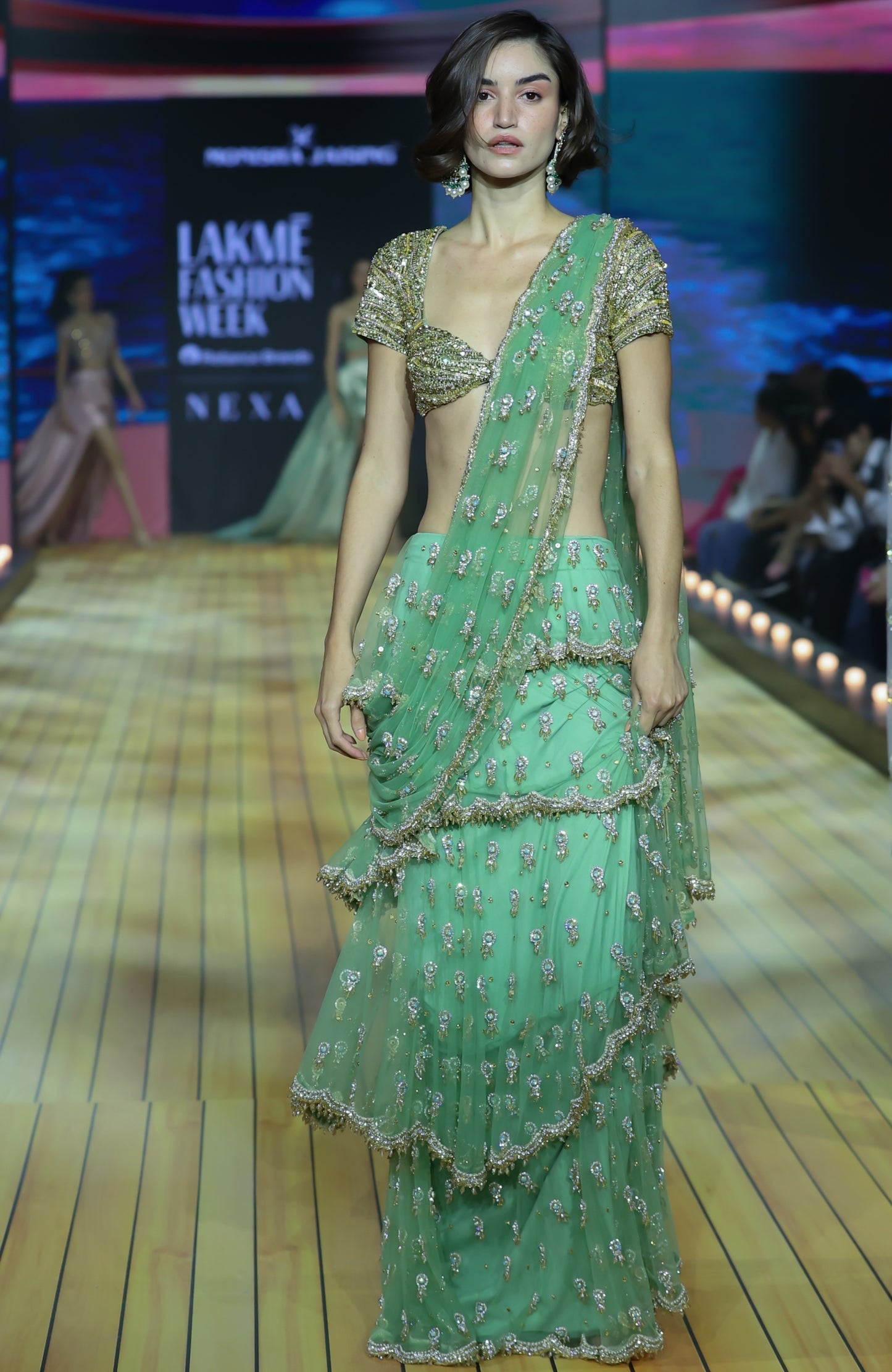 Mistletoe Green Frill Saree