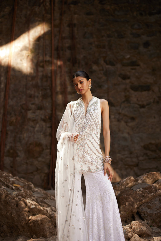 Ivory Incut Woolcrepe Sharara