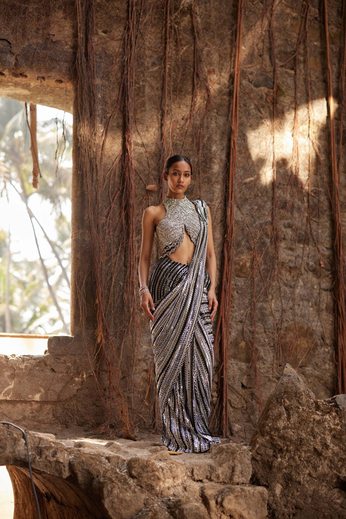 Black & Silver Chains Saree