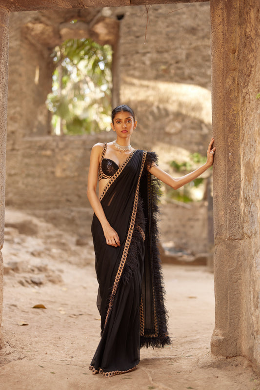 Black Feather Saree