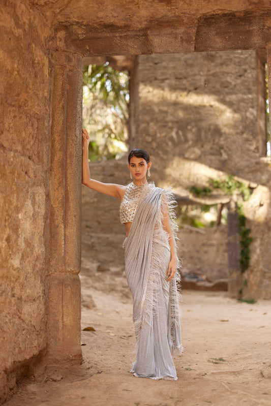 Grey Jersey Saree