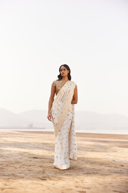 White Gold Banaras Saree